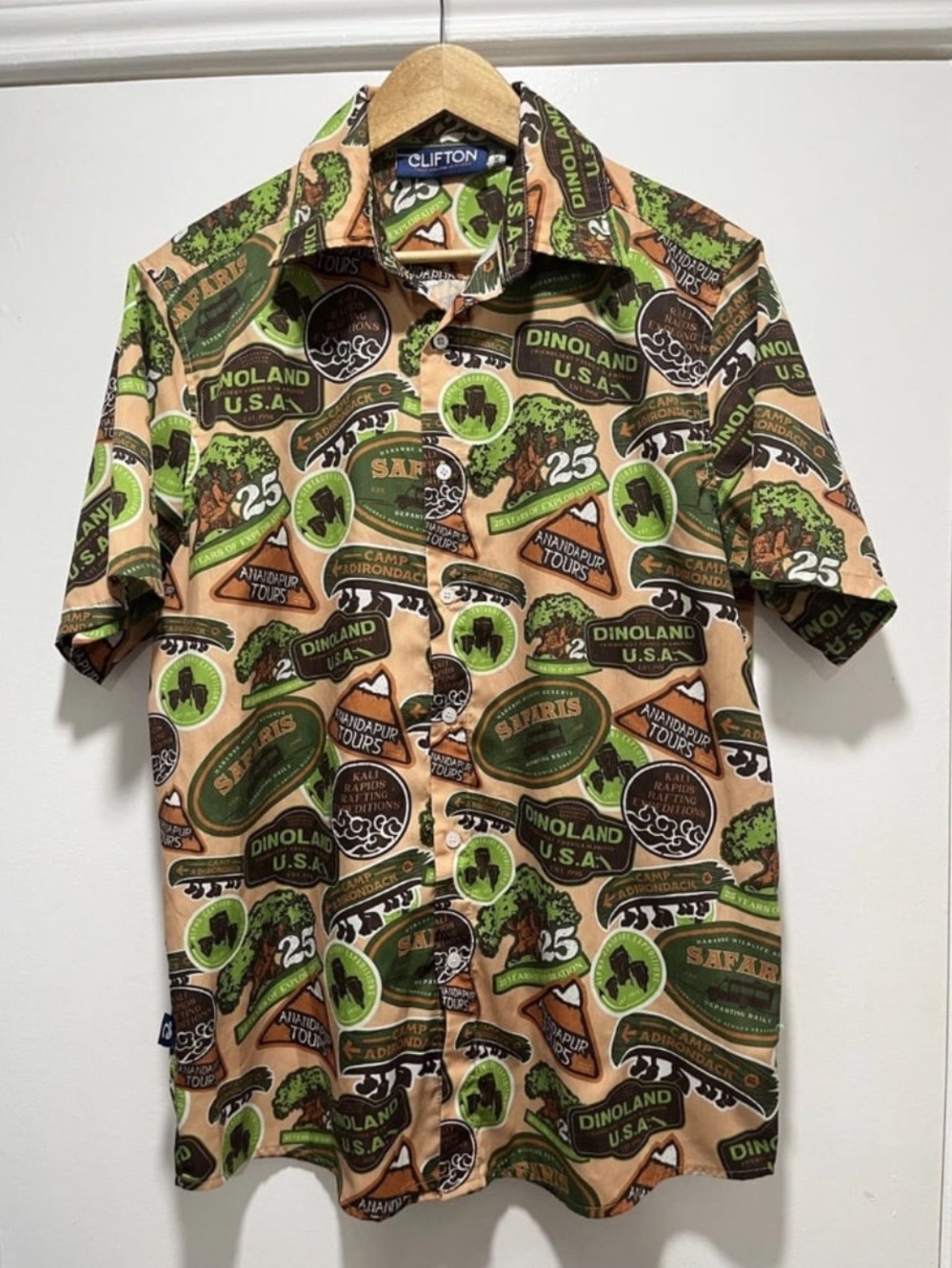 *RARE* Clifton Dinoland USA Medium Camp Shirt Anandapur Tours Custom Disney